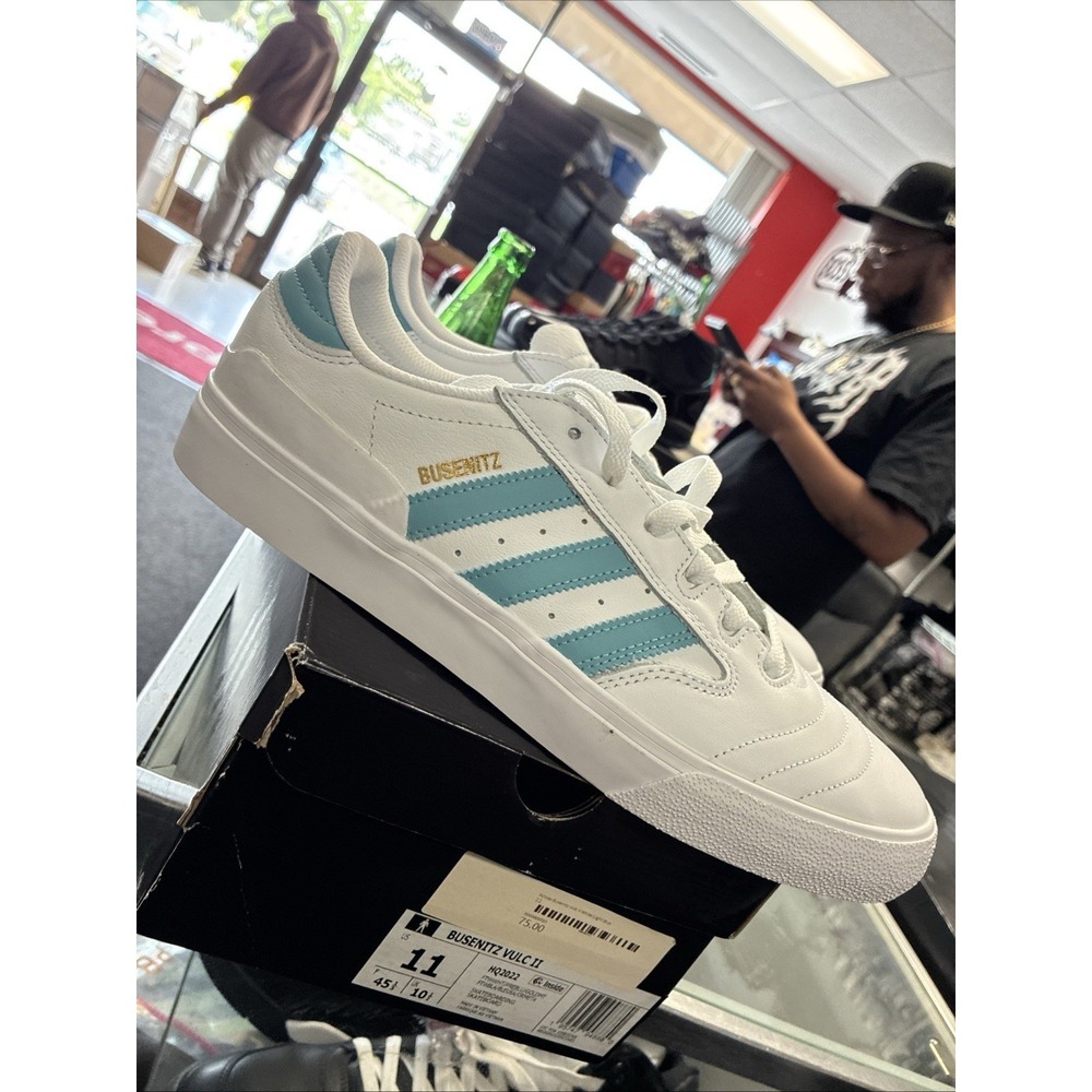 Adidas Busenitz Vulc II Mens US 11 White Preloved Blue Gold HQ2022 Sneakers